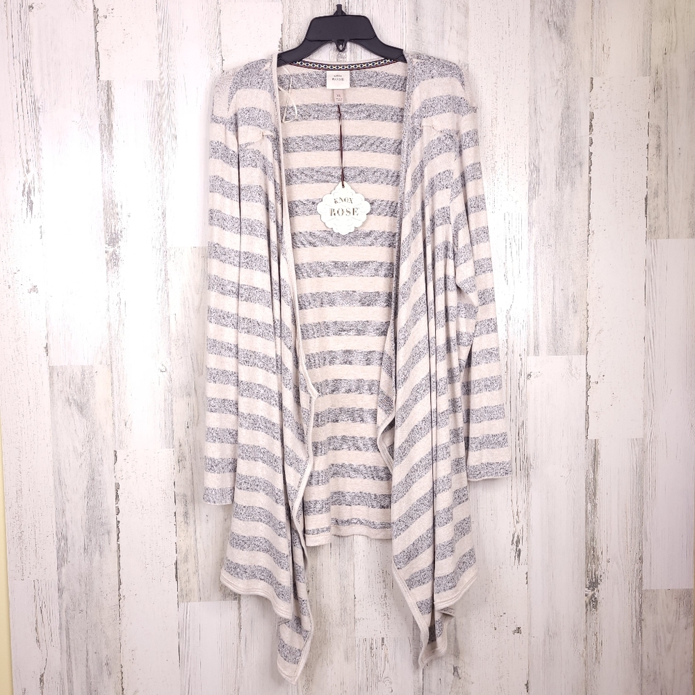Knox Rose Gray Stripe Open Cardigan Wrap Size XL - Picture 2 of 9